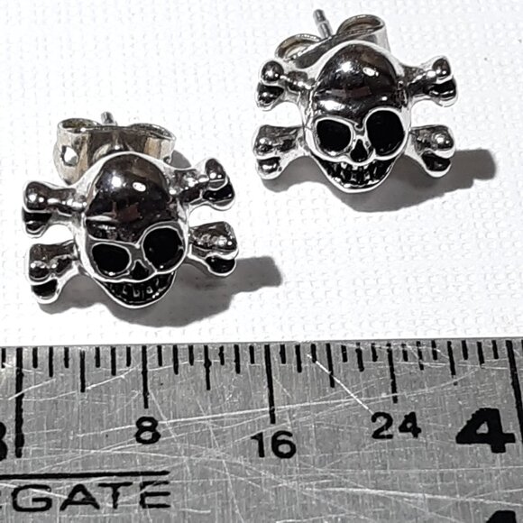 Cross Bones & Bar Stainless Steel Stud Pierced Earrings 2 Pairs - Picture 5 of 7